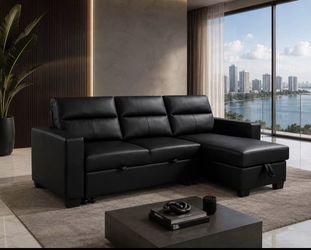 BLACK LEATHER SLEEPER SECTIONAL 🖤