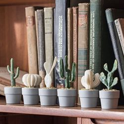 Artificial Plants Mini Succulent Cactus Assortment Set of 6, Little Cute Fake Plants, Small Faux Plants Decor for Small Space (Grey)