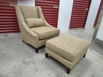 Mitchell Gold + Bob Williams Beige Textured Armchair & Ottoman Set w/ Lumbar Pillow