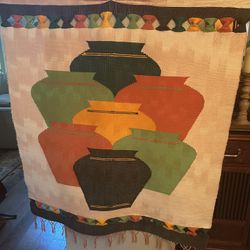 Agape Weavers From Philippines  Wall Hanging – 39x49” Handwoven Textile w/ Dowel Rod – Geometric Pottery Design