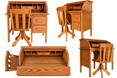 Vintage Oak Roll-Top Desk + Matching Swivel Chair