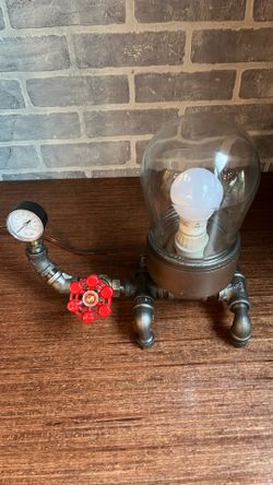 Steampunk style lamp with water valve on/off switch