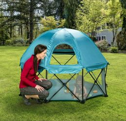 New Regalo My Play Deluxe Extra Large Portable Play Yard Indoor and Outdoor Includes a Full Canopy, Teal, 8-Panel
