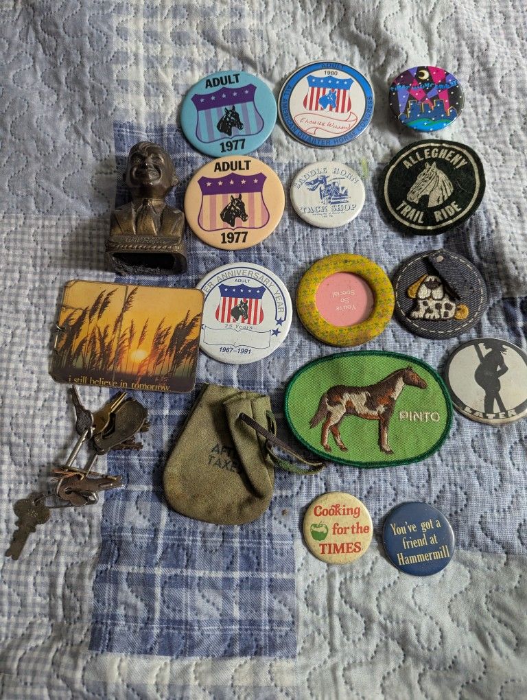 Vintage Pin, Bronze Statue And Key Lot
