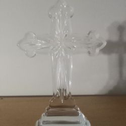 Thick Heavy Clear Glass Standing Cross Crucifix