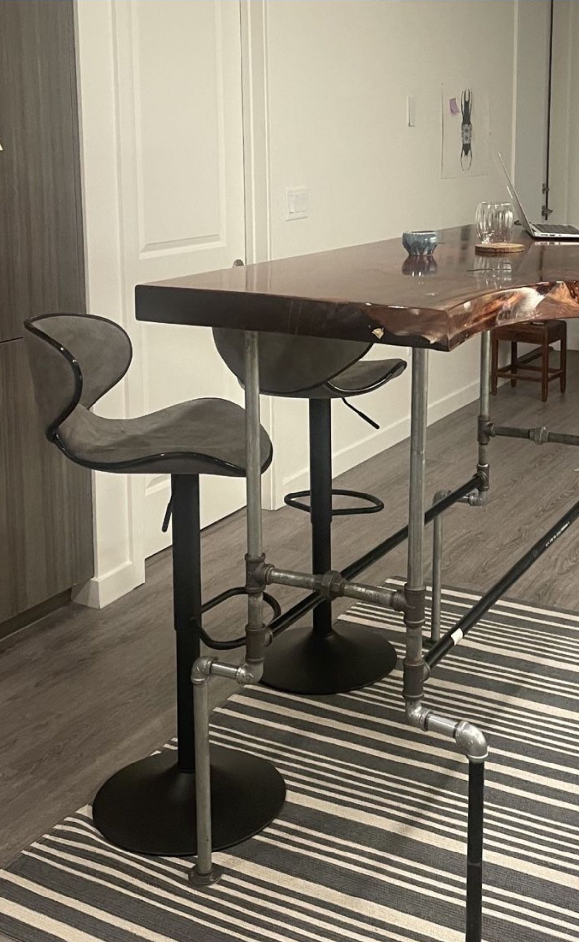 Two Grey Bar Stools