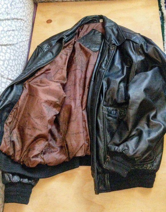 A Vintage Large Bomber/Airforce Black Leather Jacket