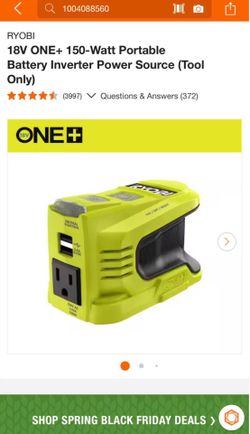 RYOBI 18V ONE+ 150-Watt Portable Battery Inverter Power Source (Tool Only)