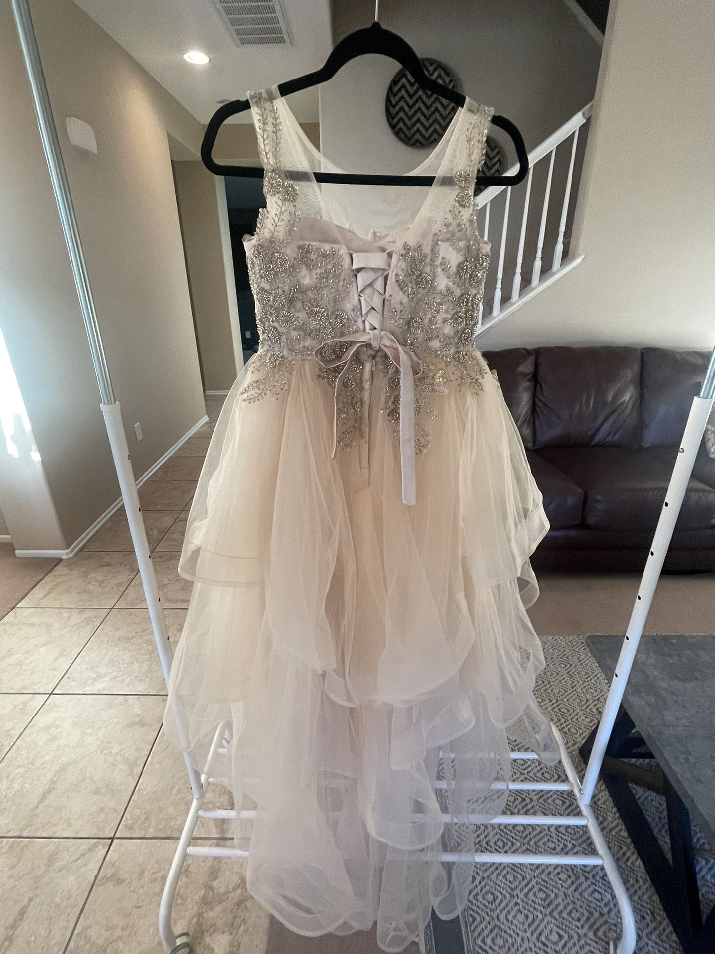 Girls' Special Occasion Tulle Tiered Dress with lace appliqué