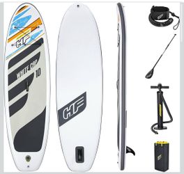 New; Bestway Hydro-Force White Cap Inflatable Stand Up Paddle Board set, featuring a 10-foot long, 33-inch