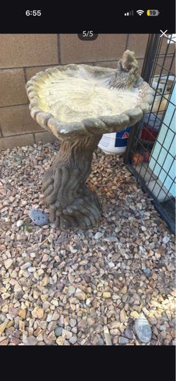 Concrete Stone Bird Bath with Tree Stump Base