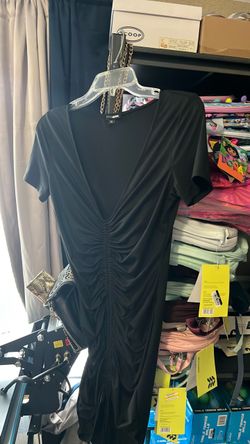 Black Ruched Mini Dress Short Sleeve