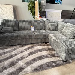 Grey Corduroy Sectional Huge Special Only $799