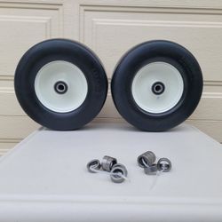 13x5.00-6 Flat-Free Lawn Mower Tires & Wheel Set of 2. NEW.