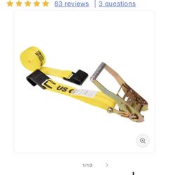 2" x 30' Yellow Ratchet Strap w/ Black Flat Hook 