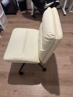 Cream Leather Accent Chair on Casters