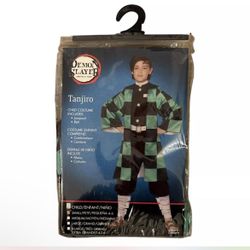 Demon Slayer Tanjiro Kids Costume Size Large Green Black Halloween Anime