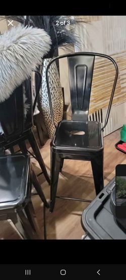Set of 4 Black Metal Counter Height Dining Chairs with Faux Fur Seat Covers