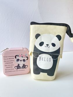 Panda pencil case or purse & Panda jewelry case bundle