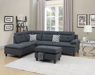 Brand New Grey Sectional Sofa w Storage Ottoman