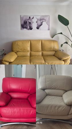 Leather Sofa and Two Armchairs Set