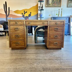 Beautiful Wood Campaign Desk / File Drawers