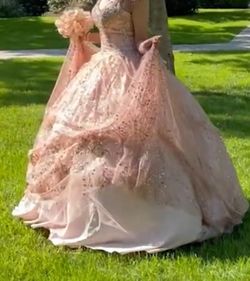 Rose Gold Beaded Sequin Ball Gown/ Quincenarea Dress Size 12