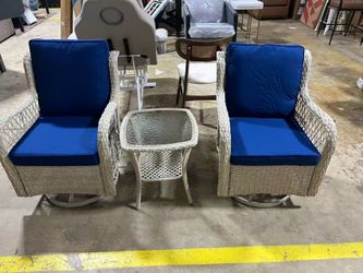Piece Outdoor Patio Set, Wicker Rocking Bistro Set with 2 Swivel Chairs & Tempered Glass Top Table$180