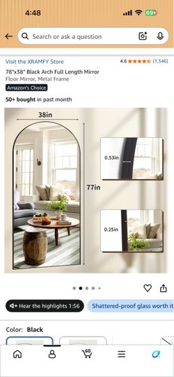 Black Arch Full Length Floor Mirror XRAMFY 78x38