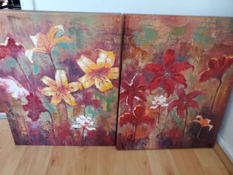 red flowers picture frame ,canvas,