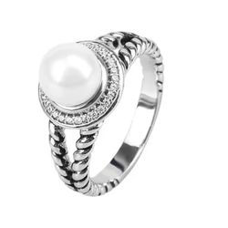 Women's Twisted with faux pearl 925 ring Size 5