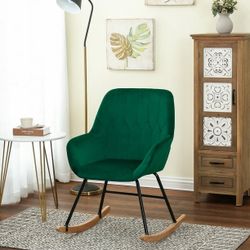 LuxenHome Upholstered Green Velvet Rocking Chair