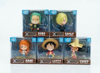 One Piece Luffy, Nami, Zoro, Sanji, Usopp Chibi Style 4" Figures Bundle
