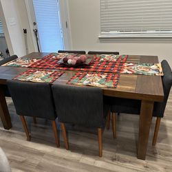 Full Set Of Dinning Room With Wood Table And 6 Chairs With Wood Legs (west Elm)