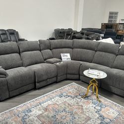 Brand New Charcoal Grey Elegant Reclining Sectional 