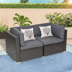 SUNCROWN Loveseat Outdoor Rattan Patio Furniture Set Wicker Sectional Sofa With Washable Cushions