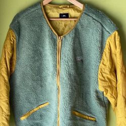 Vintage Obey Worldwide Green Yellow Jacket Men’s zip fleece deep pile Sz 2XL
