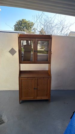 Wood Hutch Cabinet with Glass Doors