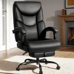 400lbs Office Chair with Foot Rest, Reclining Big and Tall Office Chair with Lumbar Support Spring Cushion, High Back Leather