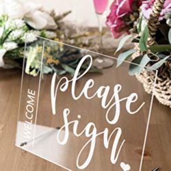 Calculs Wedding Guest Book Table Sign 10"X8" - 'Please Sign' Acrylic Rustic Display Decoration For Reception, Centerpiece, Party & Event Supply