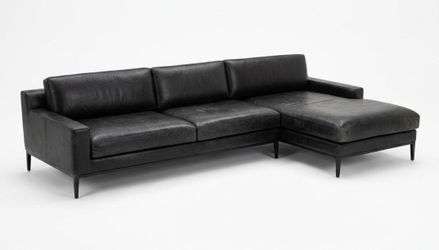 RH Italia Track Arm Black Leather Chaise Sectional with Metal Base