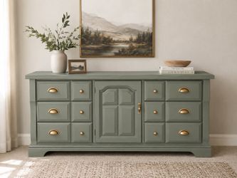 Refinished Sage Green Solid Wood Dresser / Buffet / TV Console