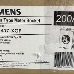 Siemens SUAT417-XGF 600 VAC 200 Amp 1-Phase 3-Wire 4-Jaw 1-Position No Bypass Ringless Meter Mounting Equipment