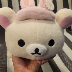 San-X Rilakkuma Korilakkuma in Pink Bunny Ears w/Flower 16” Plush New with Tag