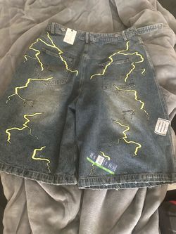Denim Shorts with Lightning Bolt Graphic