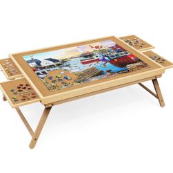 Foldable Wood Puzzle Table w/ Sorting Drawers (Fits 2000 pcs) -new in box
