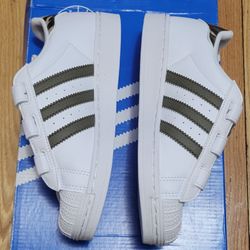 Adidas Superstar CF C Kids Shoes White Green Size 2