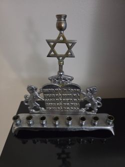 Vintage Metal Hanukkah Menorah with Star of David
