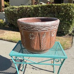 Large Terracotta Planter with Embossed Floral Design