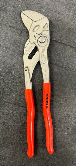 KNIPEX 86 03 250 Pliers Wrench 10 Inch Adjustable Smooth Jaw Plier Wrench Chrome Plated Red Plastic Coating Handles Made In Germany 42mm 1 5/8 Inch Ca